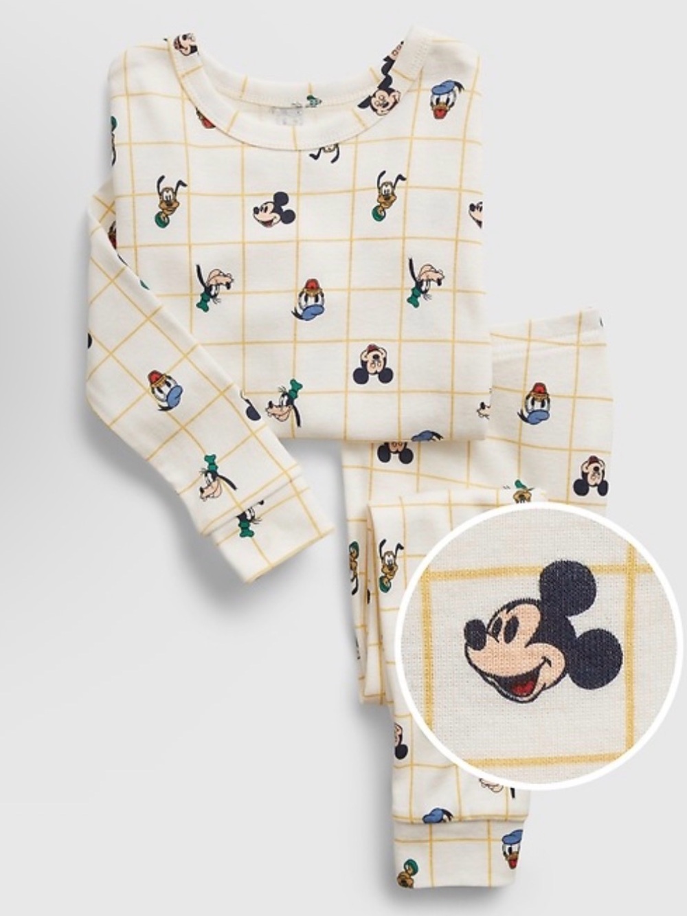 Baby GAP Disney Kids' Mickey Mouse & Friends Cream Grid Pajama Set 6-12m Organic